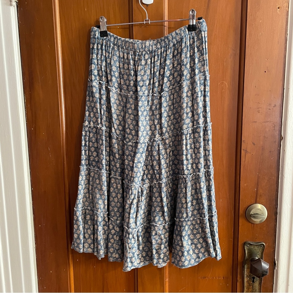 Denim & Supply Ralph Lauren Blue and White Smocked A-Line Midi Skirt - Picture 3 of 5